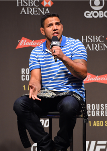 Rafael dos Anjos speaks at a fan Q&A in Brazil. (Photo credit Getty Images via UFC.com)